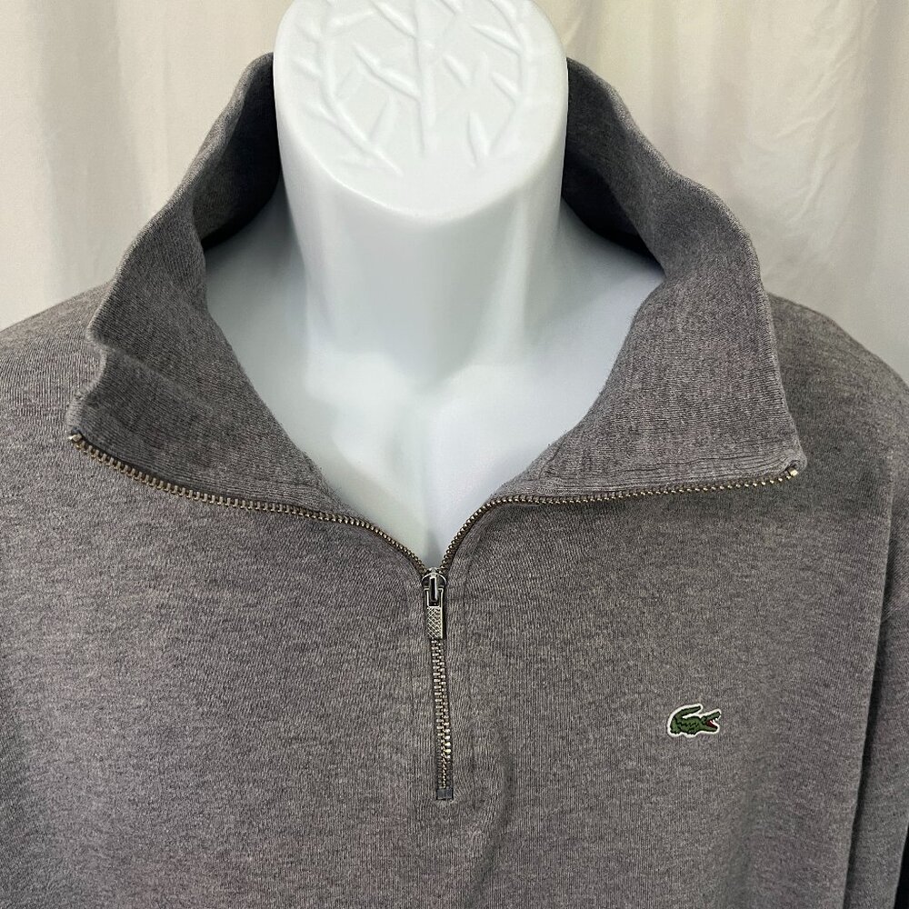 🐊 Lacoste Men’s Solid Gray 1/4 Zip Pullover Sweater Jumper Size 8 3XL 🧥